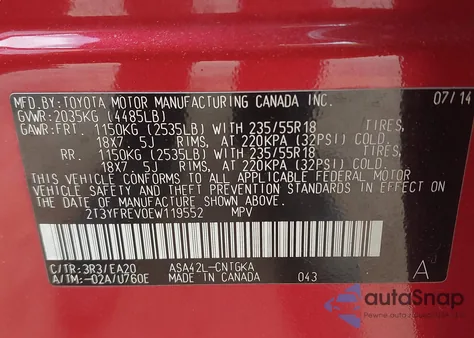 2014 Toyota Rav4 Limited z USA, uszkodzony, nr VIN 2T3YFREV0EW119552